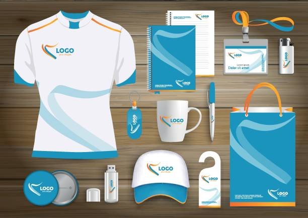 Gift Items business corporate identity, Vector abstract Color promotional souvenirs design with origami elements for diagonal lines. link digital technology company Stationery set,